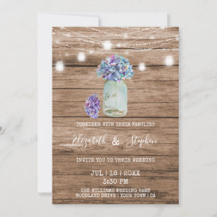 Invitación Rústica cadena de luces y Boda de Mason Jar
