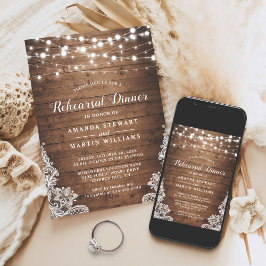 Invitación Rústica Cadena de Madera Luces Boda Ensayo Cena