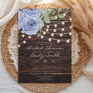 Invitación Rústica Cadena De Madera Luz Azul Floral Bridal Du