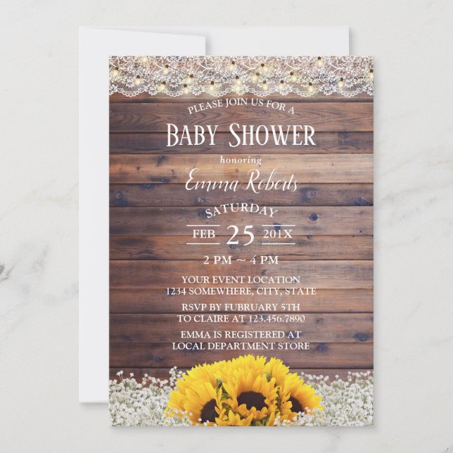Invitación Rústica Cadena floral de girasol ilumina Baby Show (Anverso)