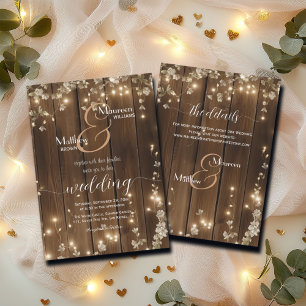 Invitación Rústica cadena ilumina detalles en el Boda trasero