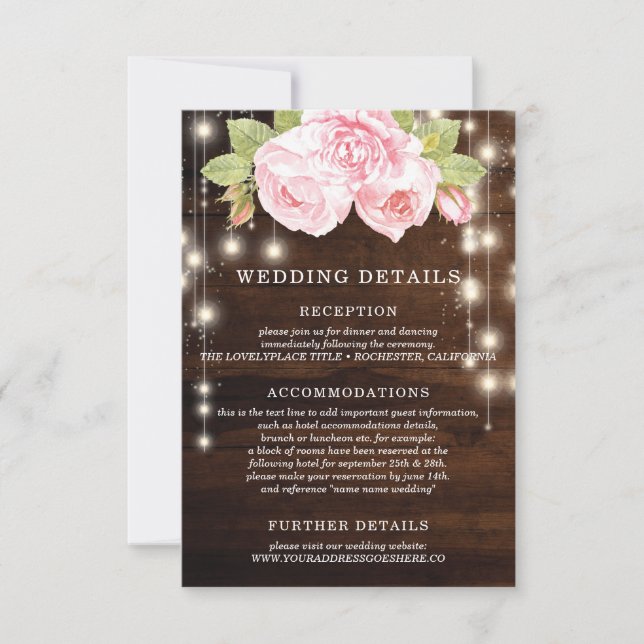 Invitación Rústica cadena maderera ilumina detalles del Boda  (Anverso)