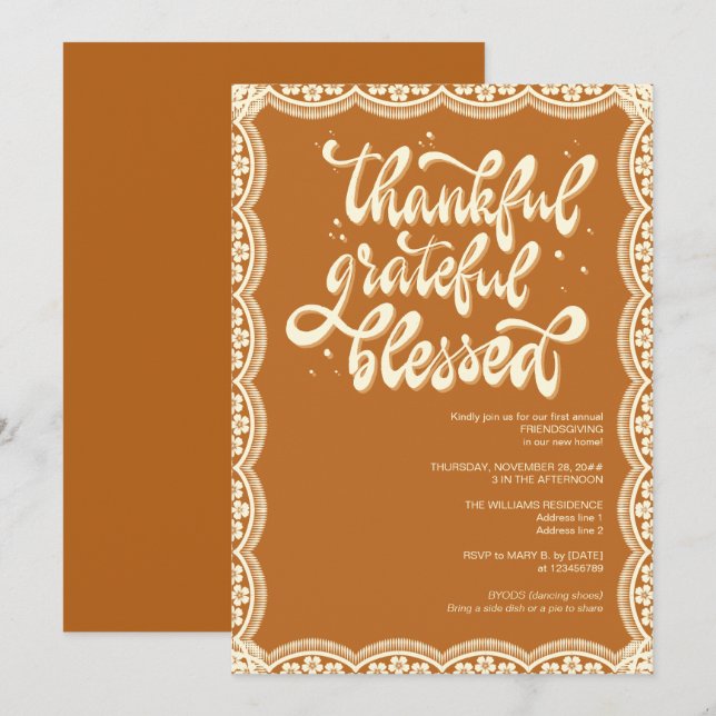 Invitación Rústica Caída Amistad Otoño Terracota (Anverso / Reverso)