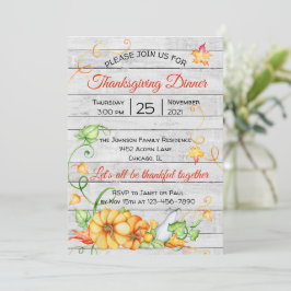 Invitación Rústica caída Calabaza Floral Acción de Gracias Ce