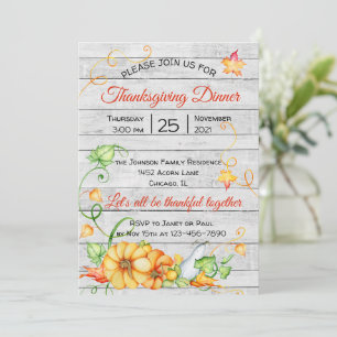 Invitación Rústica caída Calabaza Floral Acción de Gracias Ce