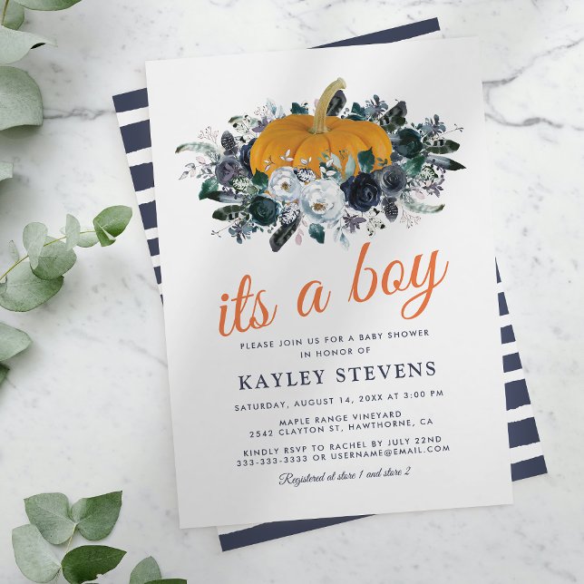 Invitación Rústica Caída Calabaza Floral Boy Baby Shower (Subido por el creador)