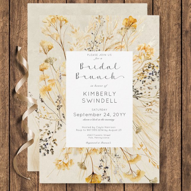 Invitación Rústica Caída Campos Floral Marco de Brida Brunch (Rustic Fall Fields Floral Frame Bridal Brunch Invitation)
