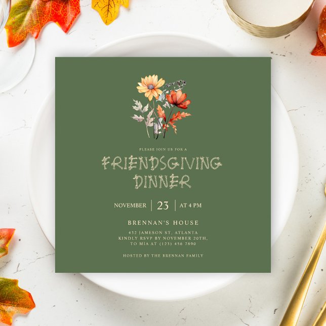 Invitación Rústica caída Día de Acción de Gracias Cena (Rustic Fall Thanksgiving Friendsgiving Dinner Invitation)