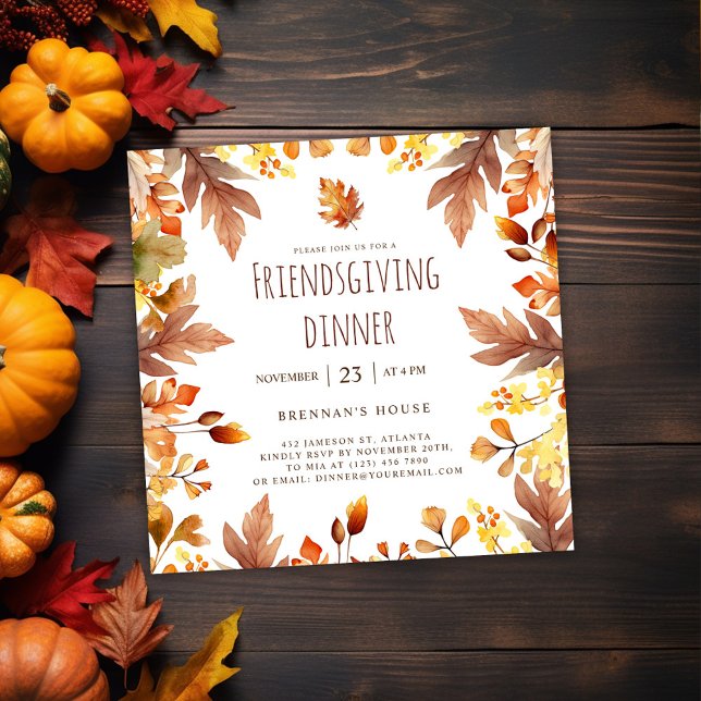 Invitación Rústica caída Día de Acción de Gracias Cena (Fall Elegant Friendsgiving Dinner Invitation)