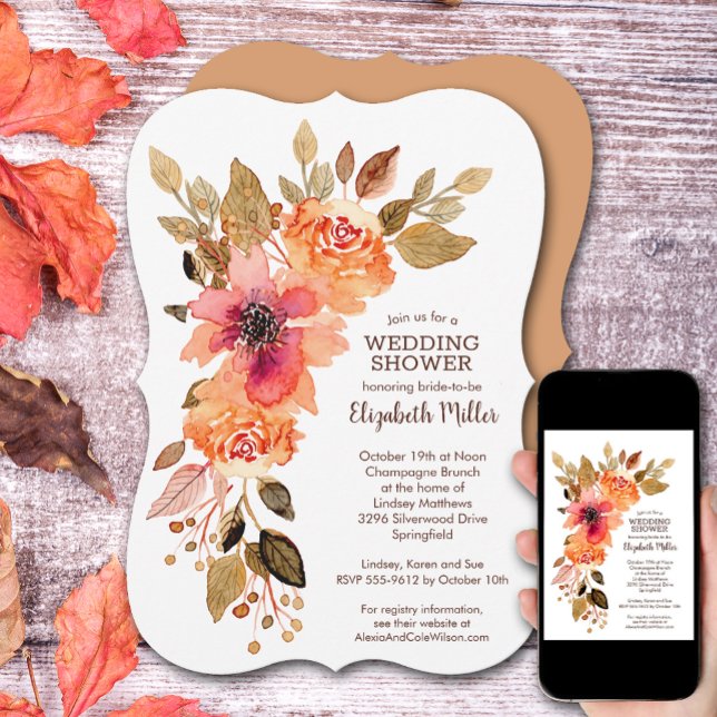 Invitación Rústica caída Floral Bridal Shower (Rustic Fall Floral Bridal Shower Invitations)