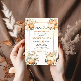 Invitación Rústica Caída Floral De Calabaza Enamorada Baby Sh