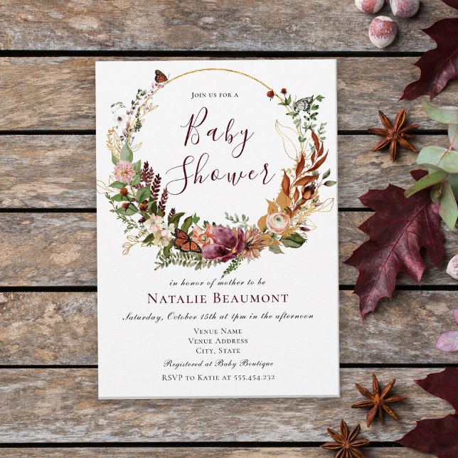 Invitación Rústica caída floral y verde Baby Shower (Subido por el creador)