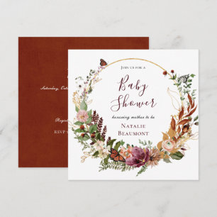Invitación Rústica caída floral y verde Plaza Baby Shower