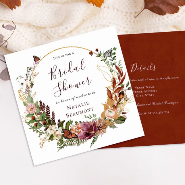 Invitación Rústica caída Floral y verde Plaza Ducha de Novias (Subido por el creador)