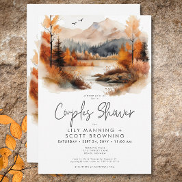 Invitación Rústica Caída Montaña Acuarela Ducha Parejas