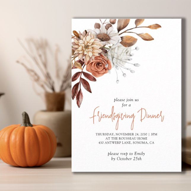 Invitación Rústica Caída Terracota Bisque Amistad Floral (Subido por el creador)
