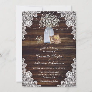 Invitación Rústica caja de canto de madera de campo Boda de a