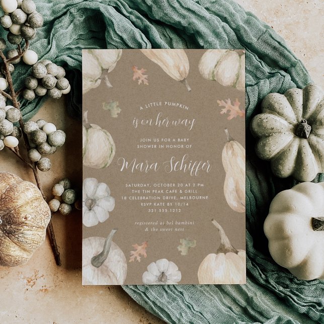 Invitación Rústica Calabaza Blanca Kraft Cae Baby Shower (Subido por el creador)