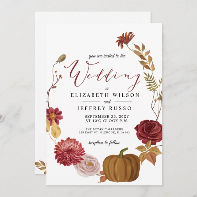 Invitación Rústica calabaza Boda otoño otoño (Anverso / Reverso)