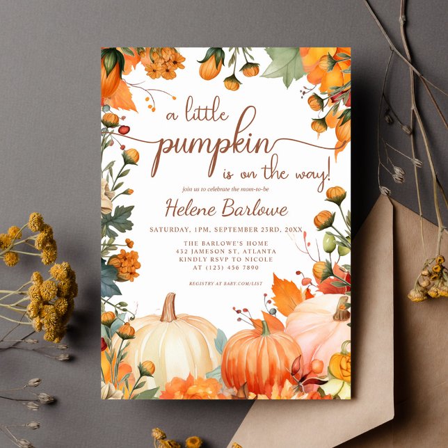 Invitación Rústica calabaza caída Baby Shower (Rustic Little Pumpkin Fall Baby Shower Invitation)