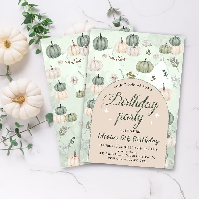 Invitación Rústica calabaza caída fiesta de cumpleaños verde (Subido por el creador)