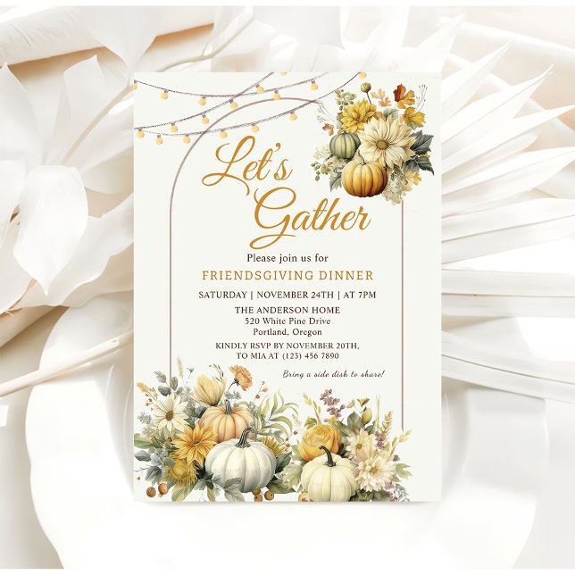 Invitación Rústica Calabaza Caída Floral Día de Acción de Gra (Subido por el creador)