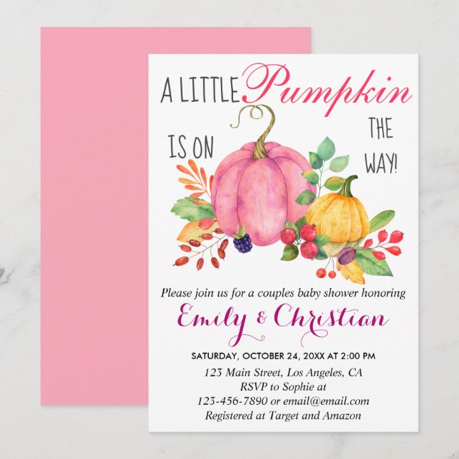 Invitación Rústica calabaza Caída Parejas Baby Shower (Anverso / Reverso)