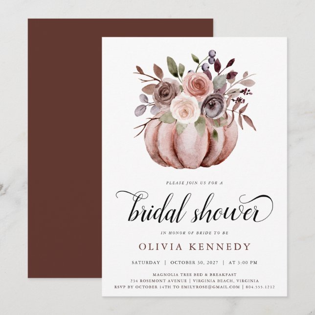 Invitación Rústica Calabaza de Caída Bridal Ducha Flor de óxi (Anverso / Reverso)