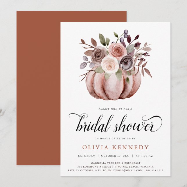 Invitación Rústica Calabaza de Caída Bridal Ducha Flor de óxi (Anverso / Reverso)