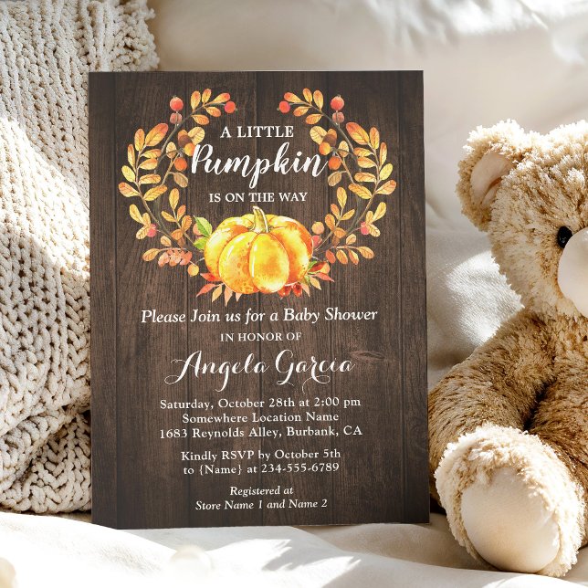 Invitación Rústica Calabaza de Madera Wreath Fall Baby Shower (Subido por el creador)