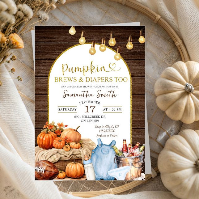 Invitación Rústica Calabaza de Otoño Frena y Diapers Baby Sho (Subido por el creador)