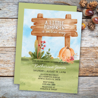 Invitación Rústica calabaza en el camino a Baby Shower