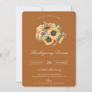 Invitación Rústica calabaza Floral Día de Acción de Gracias