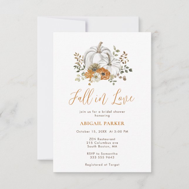 Invitación Rústica Calabaza Floral Ducha De Novias (Anverso)