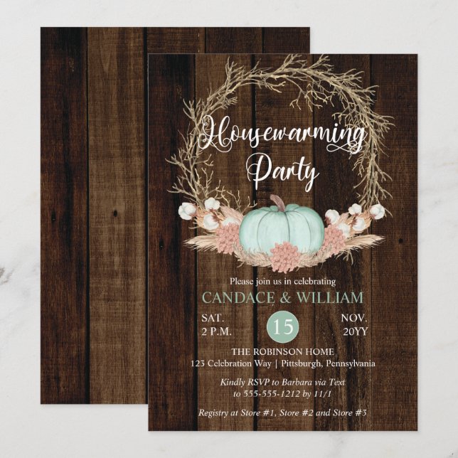 Invitación Rústica calabaza Pampas Fiesta de Calentamiento de (Anverso / Reverso)
