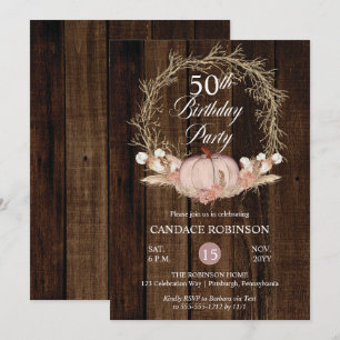 Invitación Rústica Calabaza Pampas Fiesta de cumpleaños númer