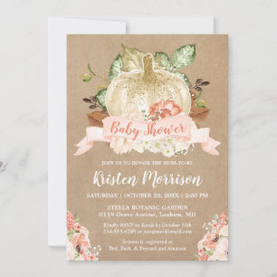 Invitación Rústica Calabaza Peach Floral Fall Baby Shower