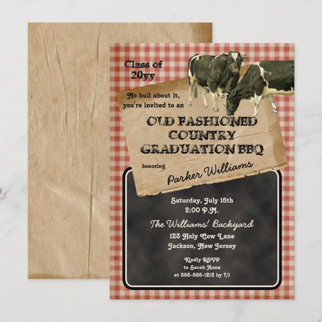 Invitación Rústica carne de vacas patio trasero Grad Cocina B (Anverso / Reverso)