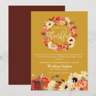 Invitación Rústica cena de Acción de Gracias en otoño con cal