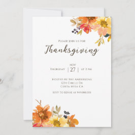 Invitación Rústica cena de Acción de Gracias floral