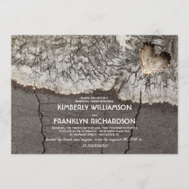 Invitación Rústica Cena de árbol del corazón de madera tallad