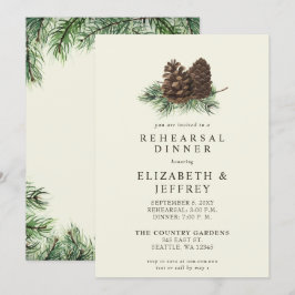 Invitación Rústica cena de ensayo de cono de pino en bosque d