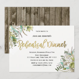 Invitación Rústica Cena de Ensayos de Oro de Leaf Verde de Ma