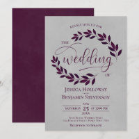 Rústica ciruela morada hojas elegantes Boda gris