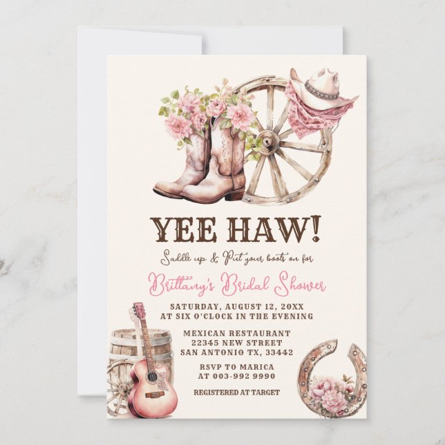 Invitación Rústica Cowgirl Boot Floral Western Bridal Shower (Anverso)