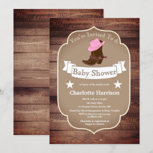 Invitación Rústica Cowgirl Boots and Barn Wood Baby Shower