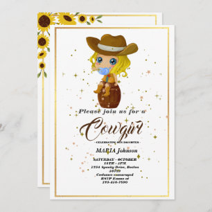 Invitación Rústica Cowgirl Occidental De Girasol Baby Shower 