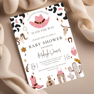 Invitación Rústica Cowgirl Western Country Pink Baby Shower