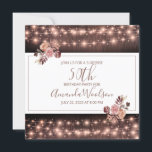 Invitación Rústica cuerda brillante enciende fiesta de cumple<br><div class="desc">Luces de cuerda rústicas y sangría rosa y merlot florals escritura moderna 50 cumpleaños fiesta sorpresa invitación al personalizar para su fiesta. Personalizar por cualquier edad, peso de papel o tipo de letra. Invitación en formato cuadrado. Añade la información de su ubicación en el reverso de la tarjeta. La tipografía...</div>