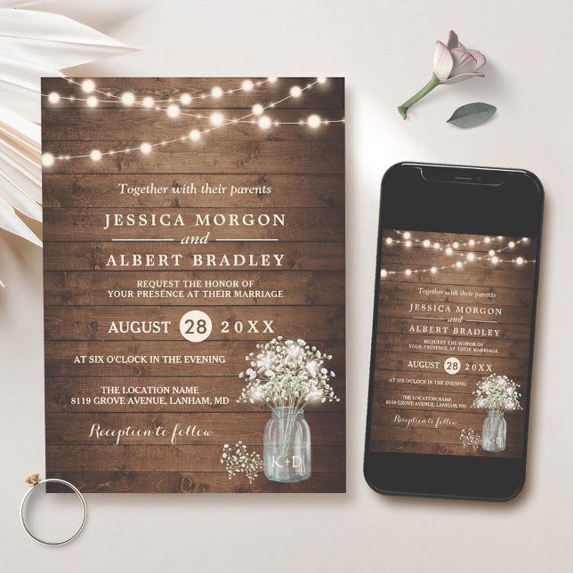 Invitación Rústica cuerda de aliento del bebé ilumina a Boda  (Subido por el creador)